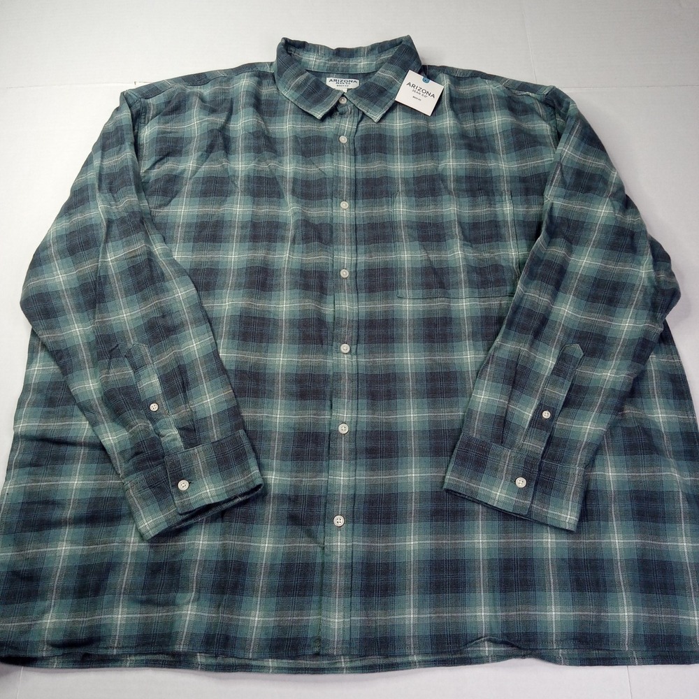 Arizona Men's Plaid Flannel Blue Button Up Long Sleeve Shirt Size 3XL Boxy Fit